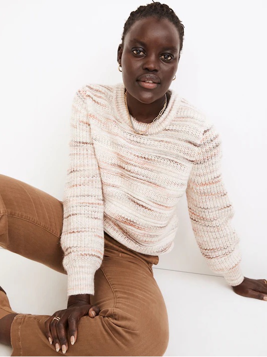 Madewell Space-Dyed Canton Pullover Crewneck Sweater Cream Marled Harvest
